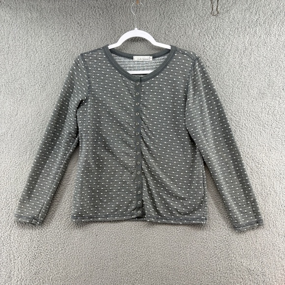 Cut Loose Gray Polka Dot Snap Front Long Sleeve Top Size Small - Picture 1 of 11